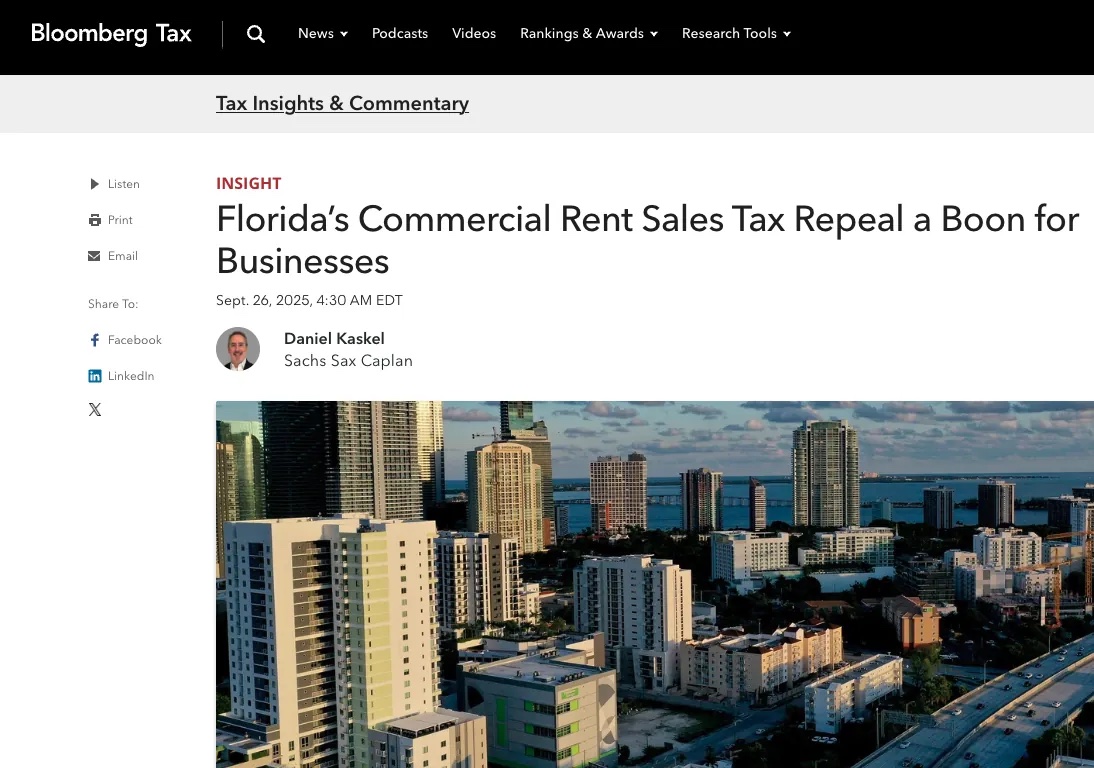 Daniel A. Kaskel's Bloomberg Tax analysis of Florida's commercial rent sales tax repeal
