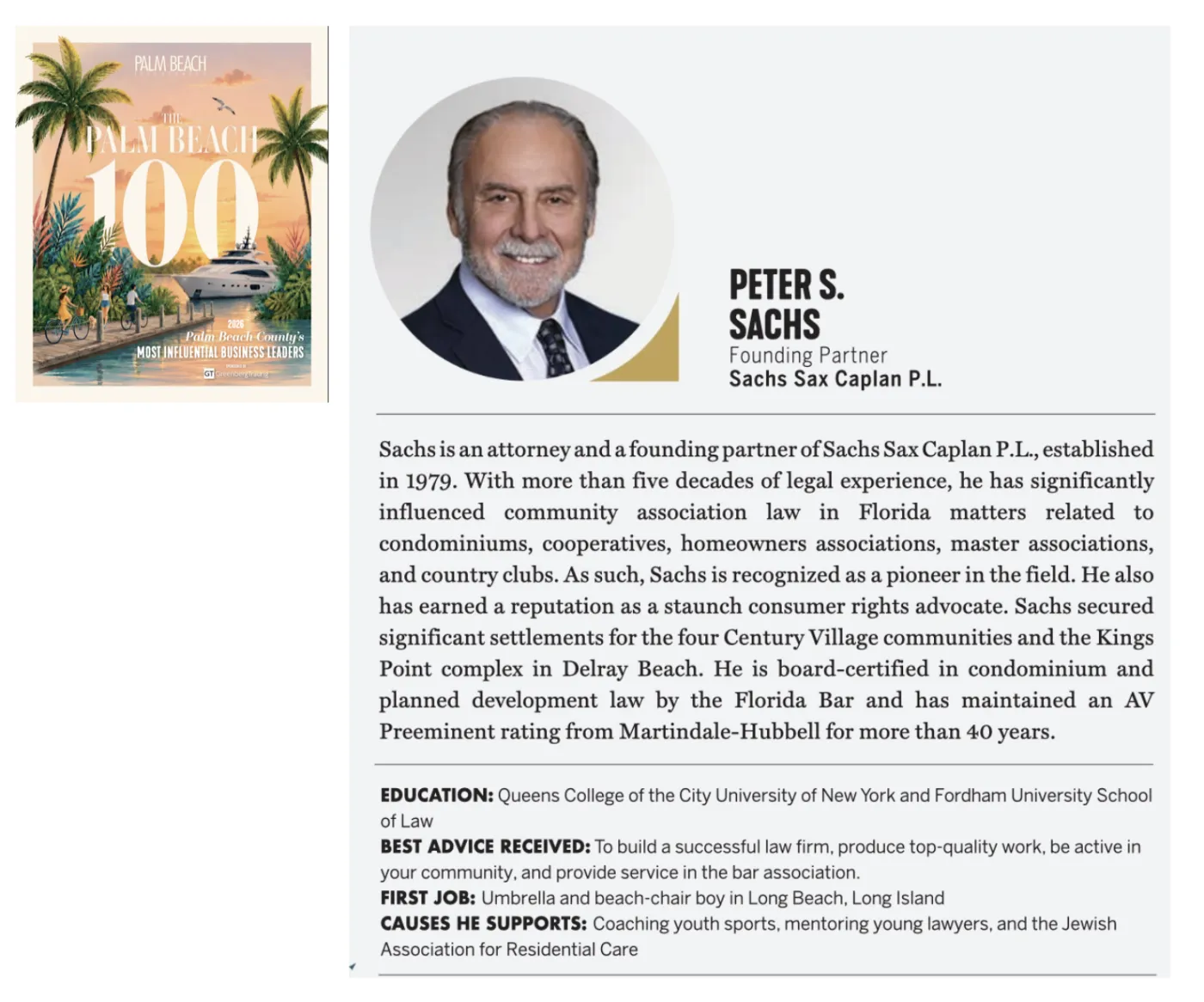 Peter Sachs Featured in Palm Beach Illustrated's Palm Beach 100